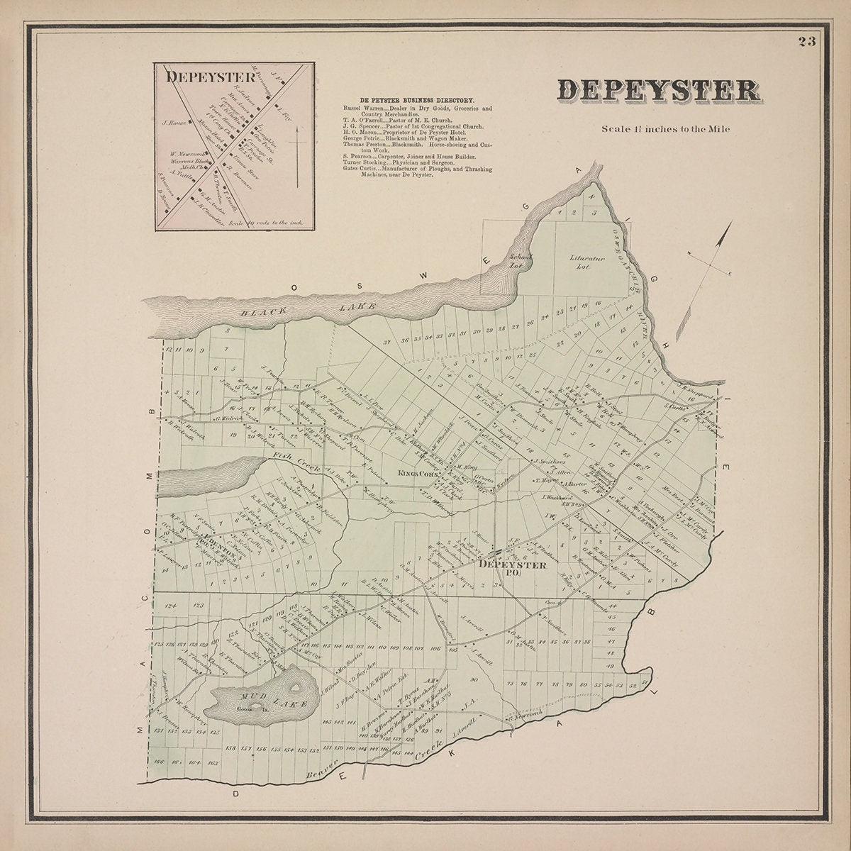 1865 Map of Depeyster Township Saint Lawrence County New York