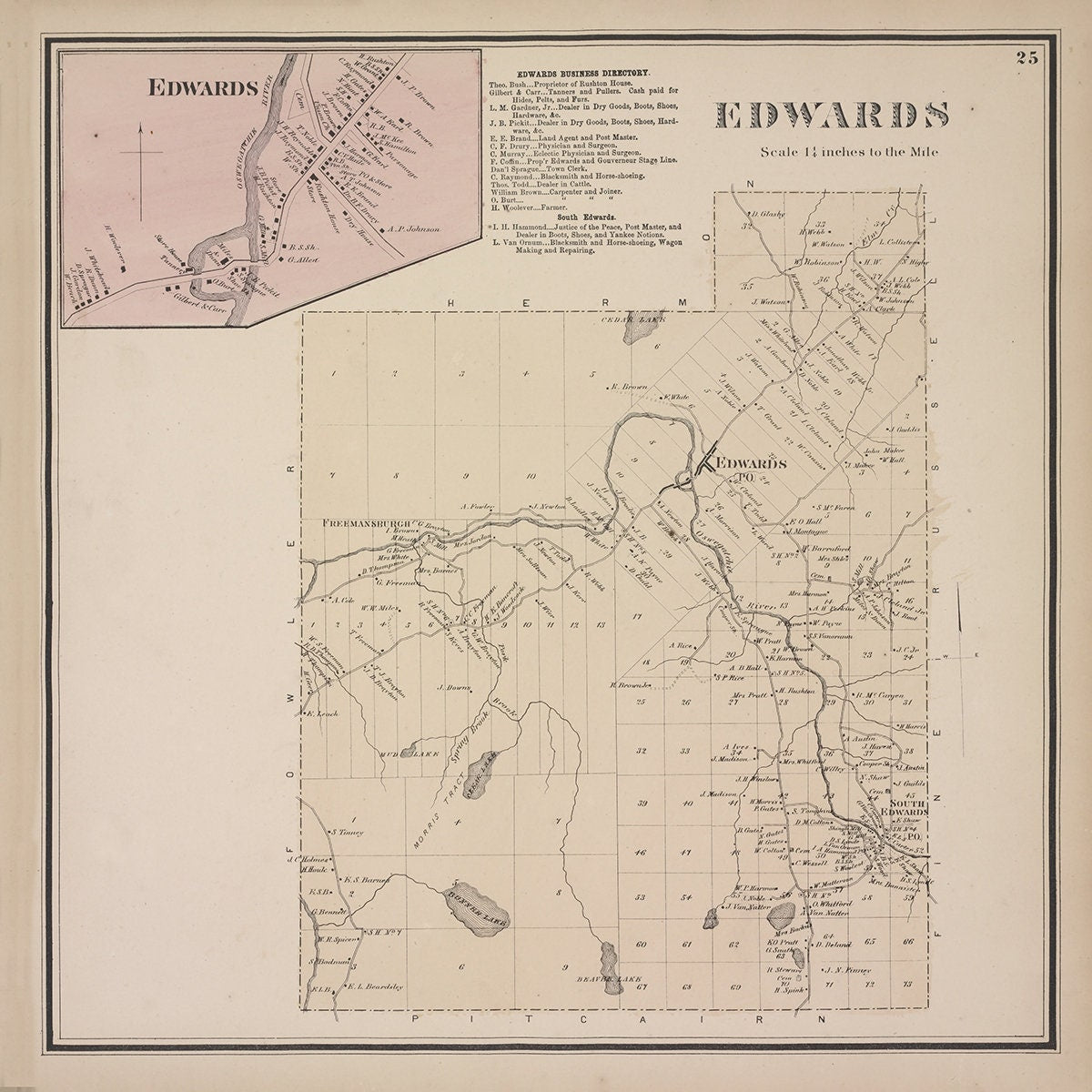 1865 Map of Edwards Township Saint Lawrence County New York