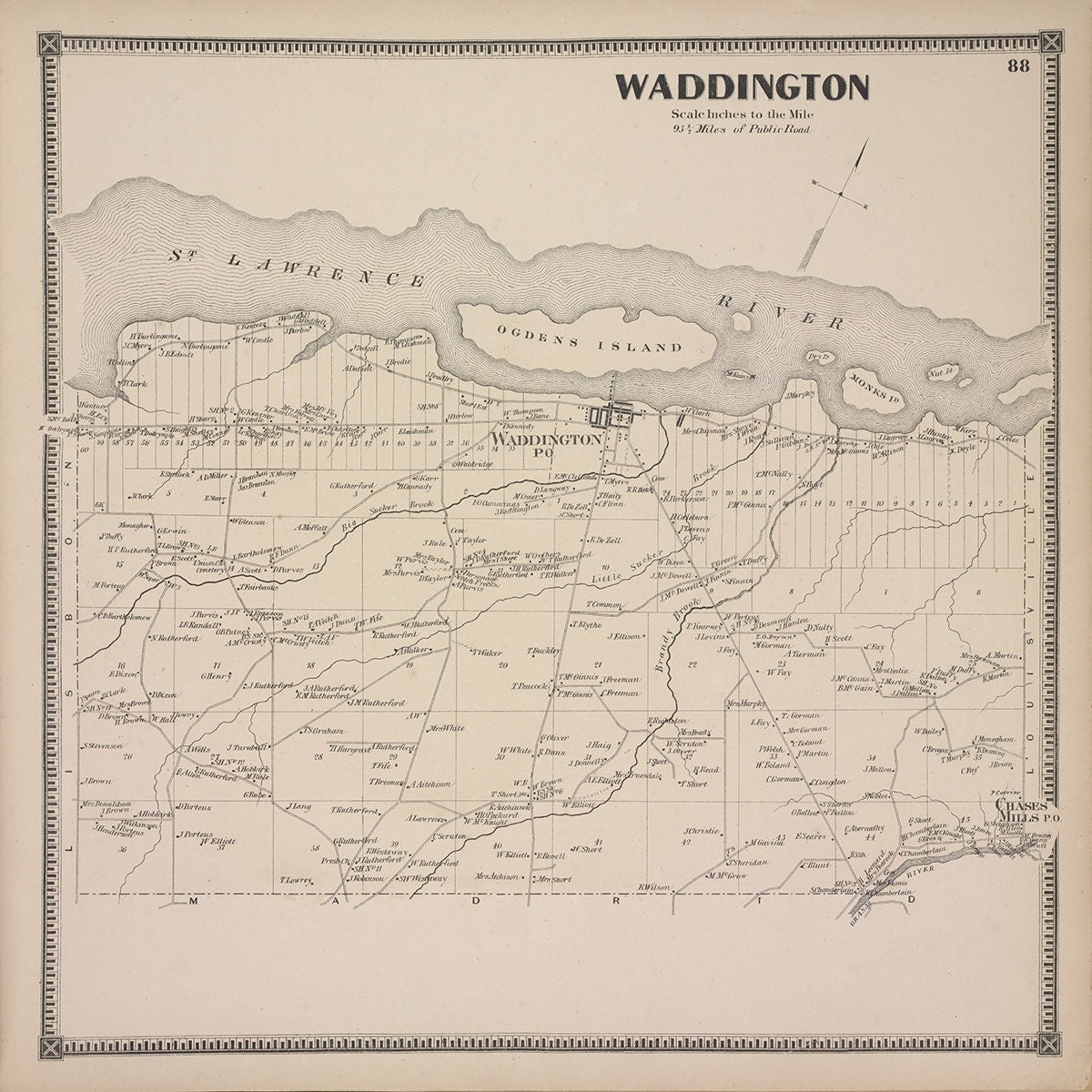 1865 Map of Waddington Township Saint Lawrence County New York