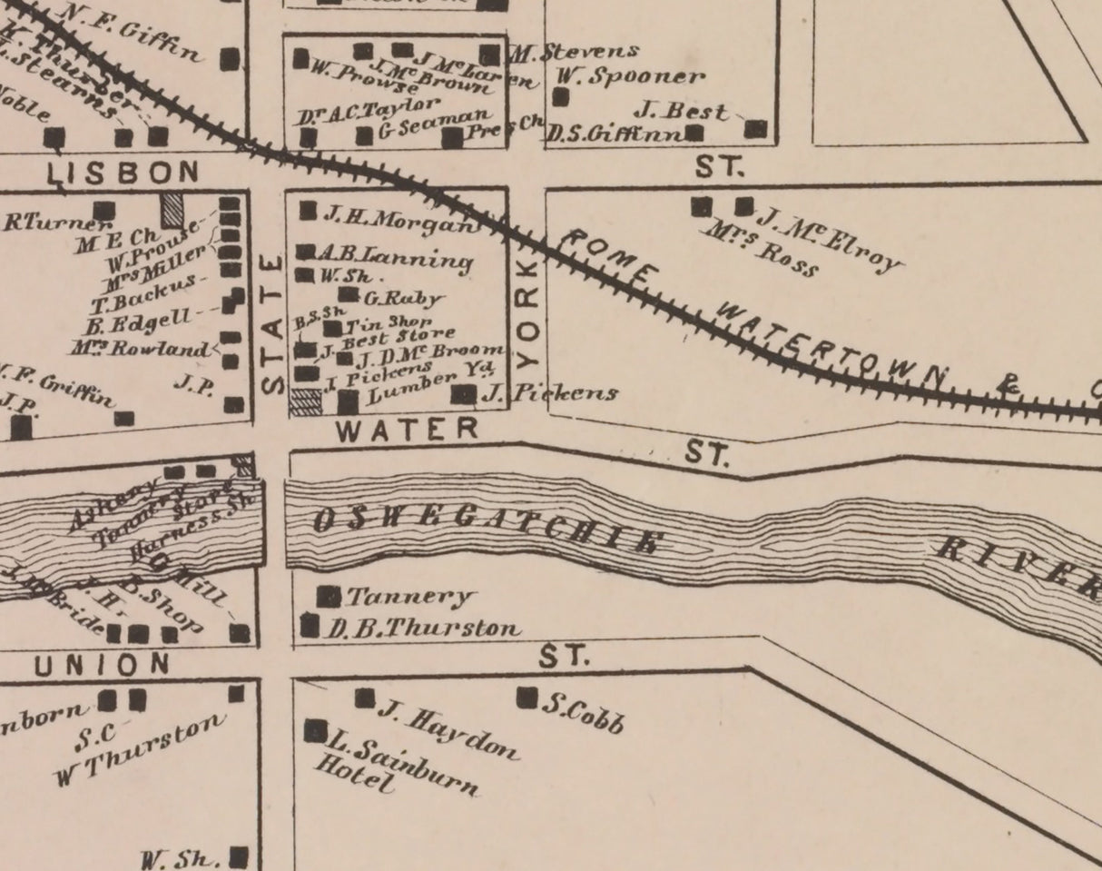 1865 Town Map of Heuvelton Saint Lawrence County New York