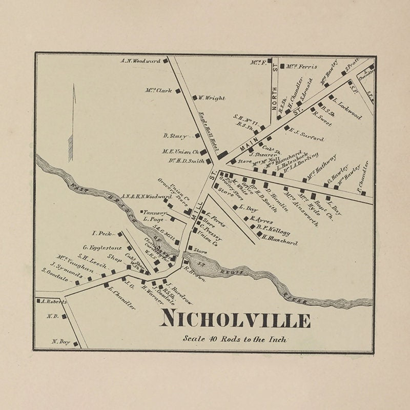 1865 Town Map of Nicholville Saint Lawrence County New York