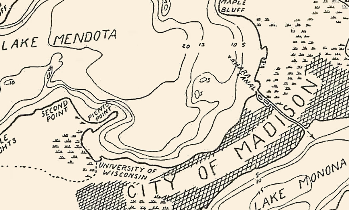 1921 Map of Lake Mendota and Lake Monona Wisconsin