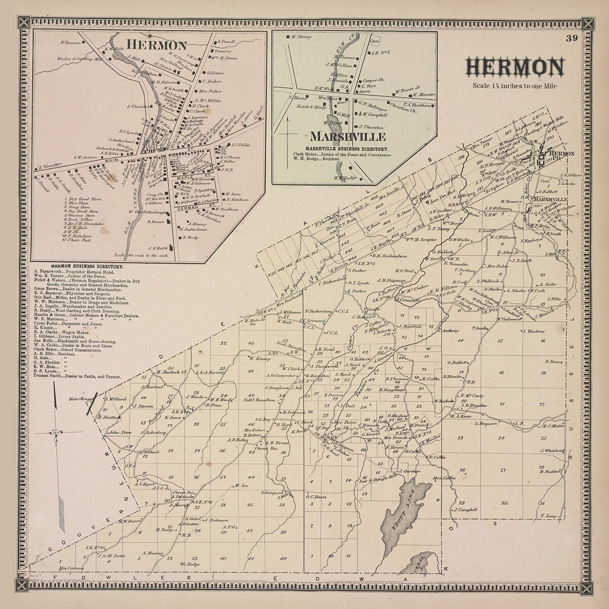 1865 Map of Hermon Township Saint Lawrence County New York