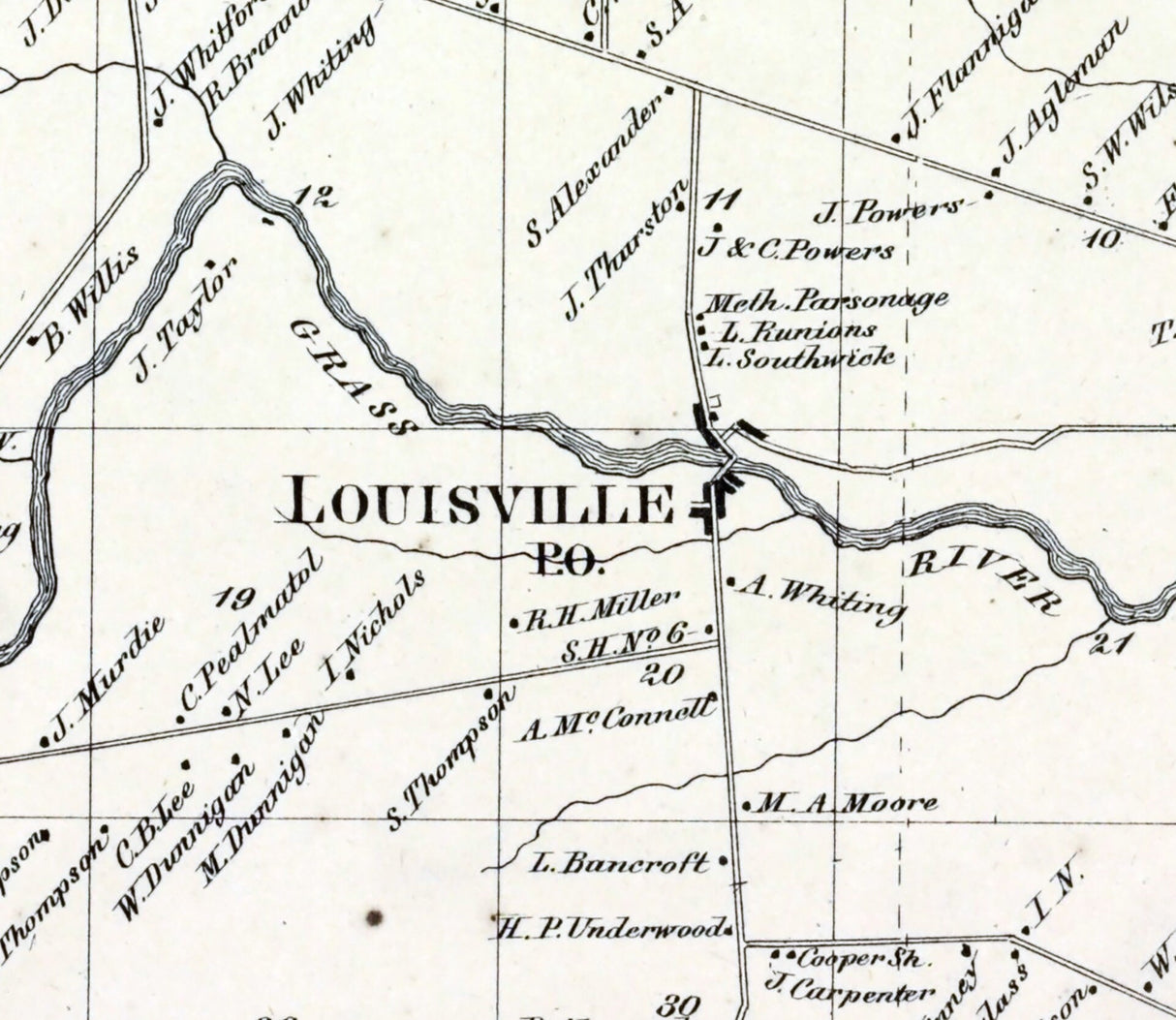 1865 Map of Louisville Township Saint Lawrence County New York