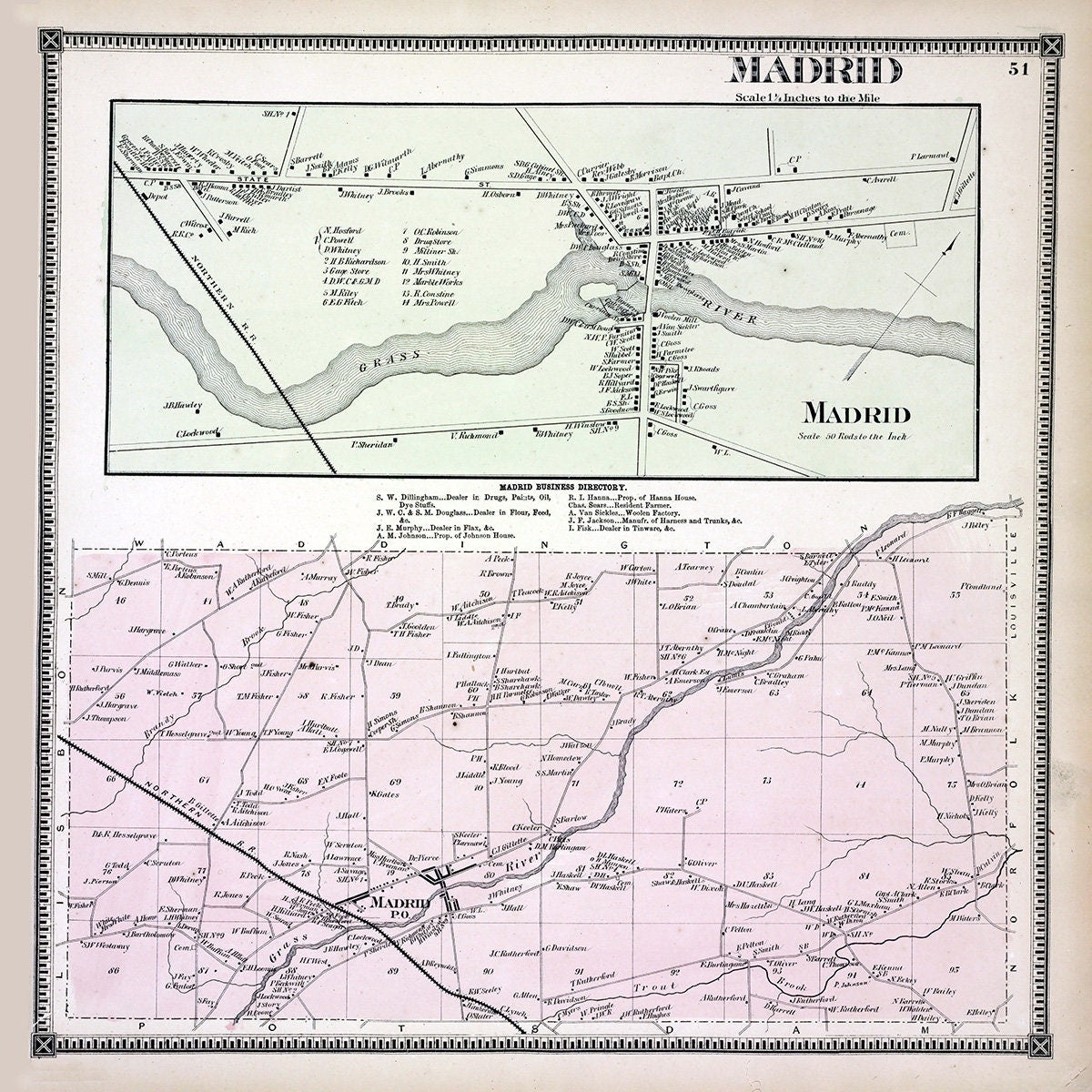 1865 Map of Madrid Township Saint Lawrence County New York