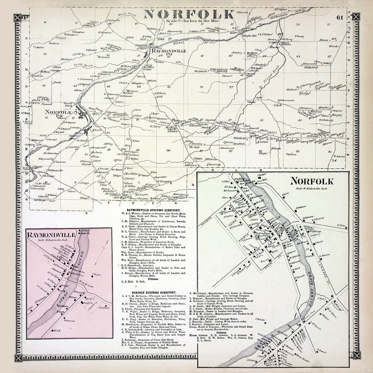 1865 Map of Norfolk Township Saint Lawrence County New York