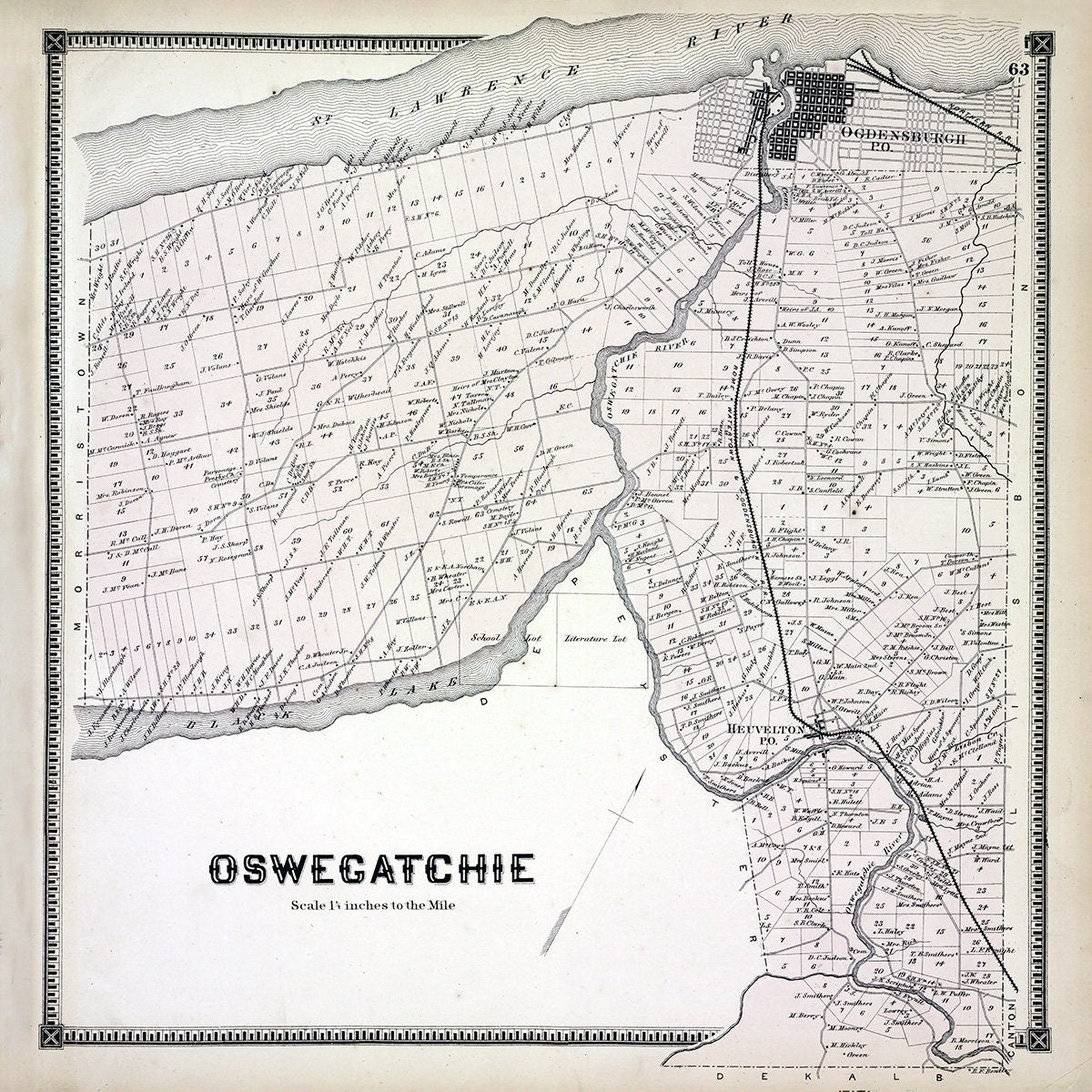 1865 Map of Oswegatchie Township Saint Lawrence County New York