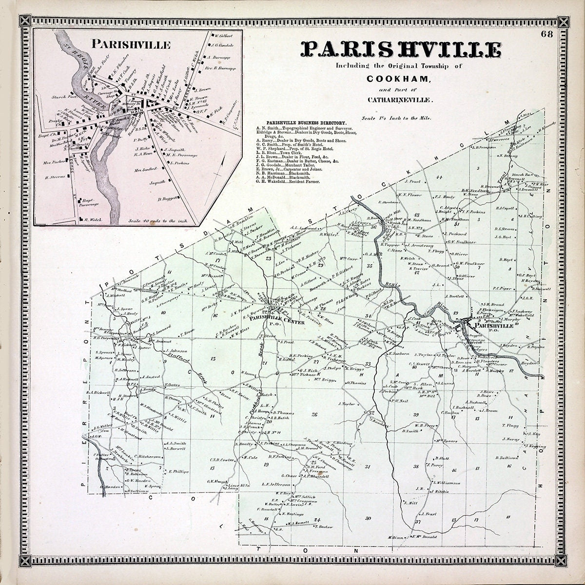 1865 Map of Parishville Township Saint Lawrence County New York