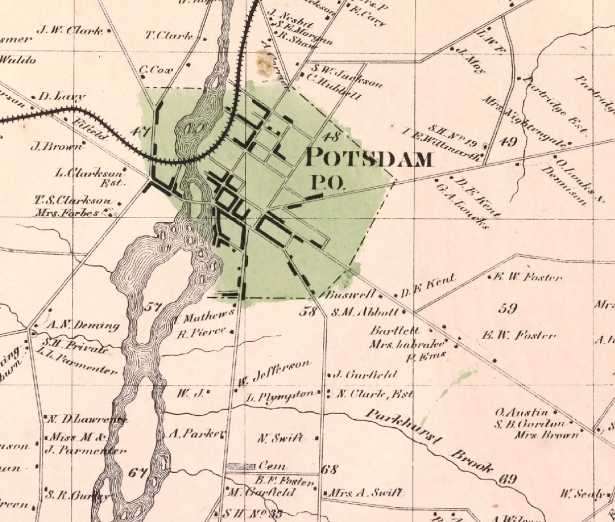 1865 Map of Potsdam Township Saint Lawrence County New York