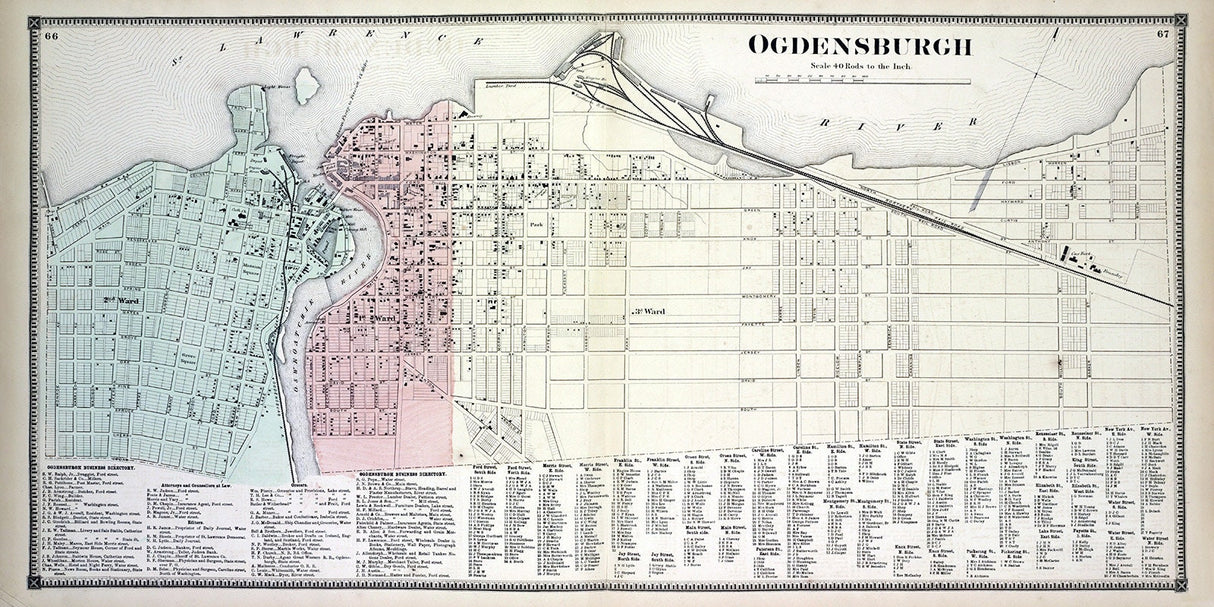 1865 Town Map of Ogdensburgh Saint Lawrence County New York