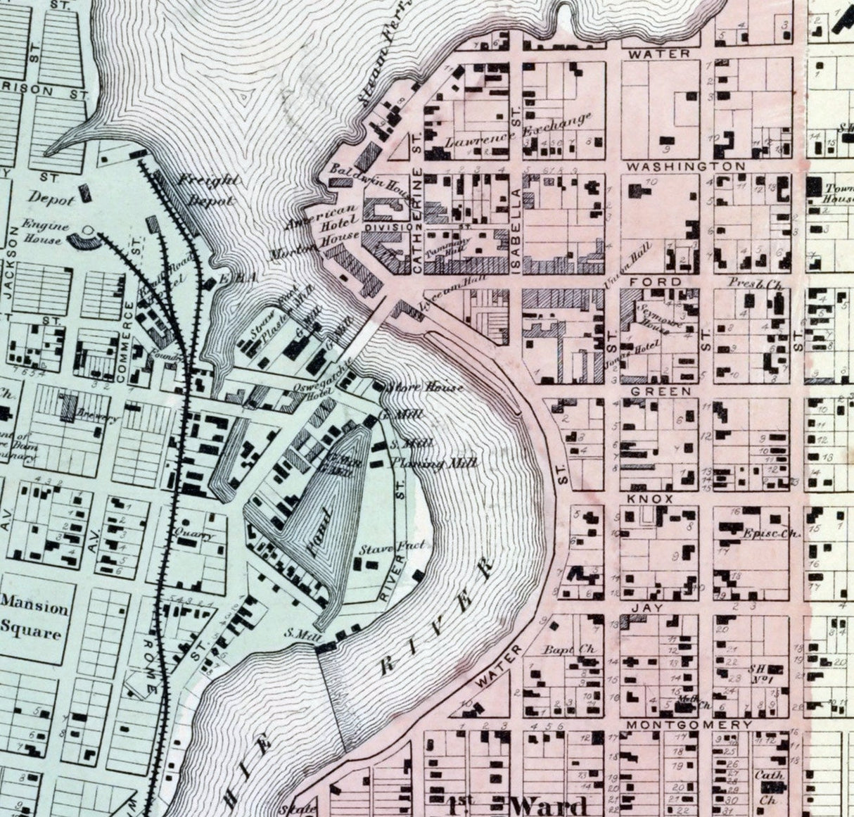 1865 Town Map of Ogdensburgh Saint Lawrence County New York