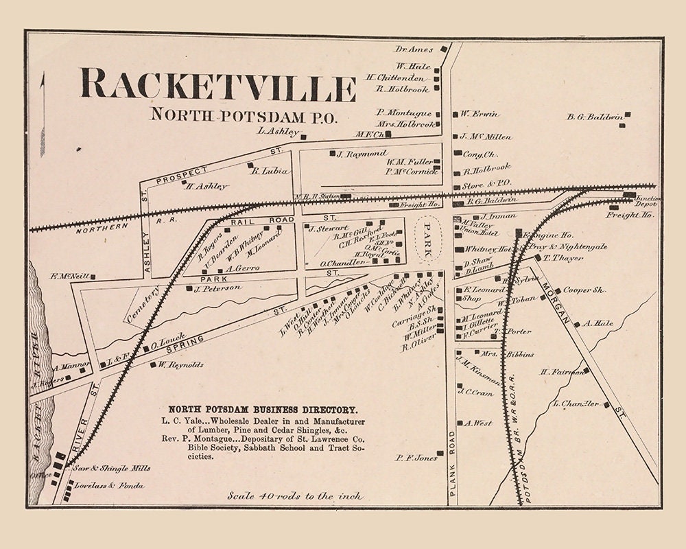 1865 Town Map of Racketville Saint Lawrence County New York