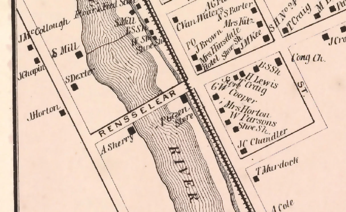 1865 Town Map of Rensselear Falls Saint Lawrence County New York