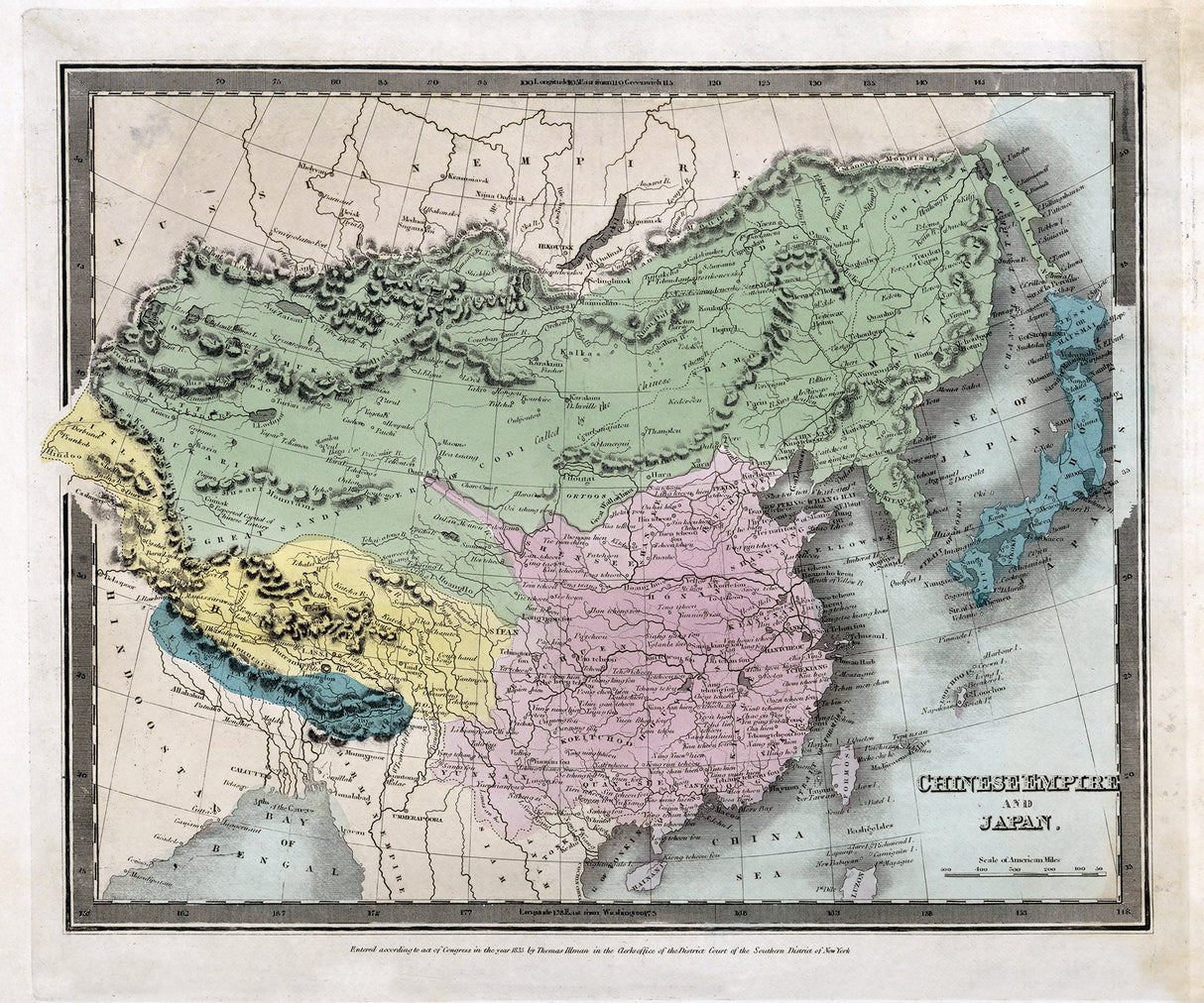 1835 Map of The Chinese Empire and Japan