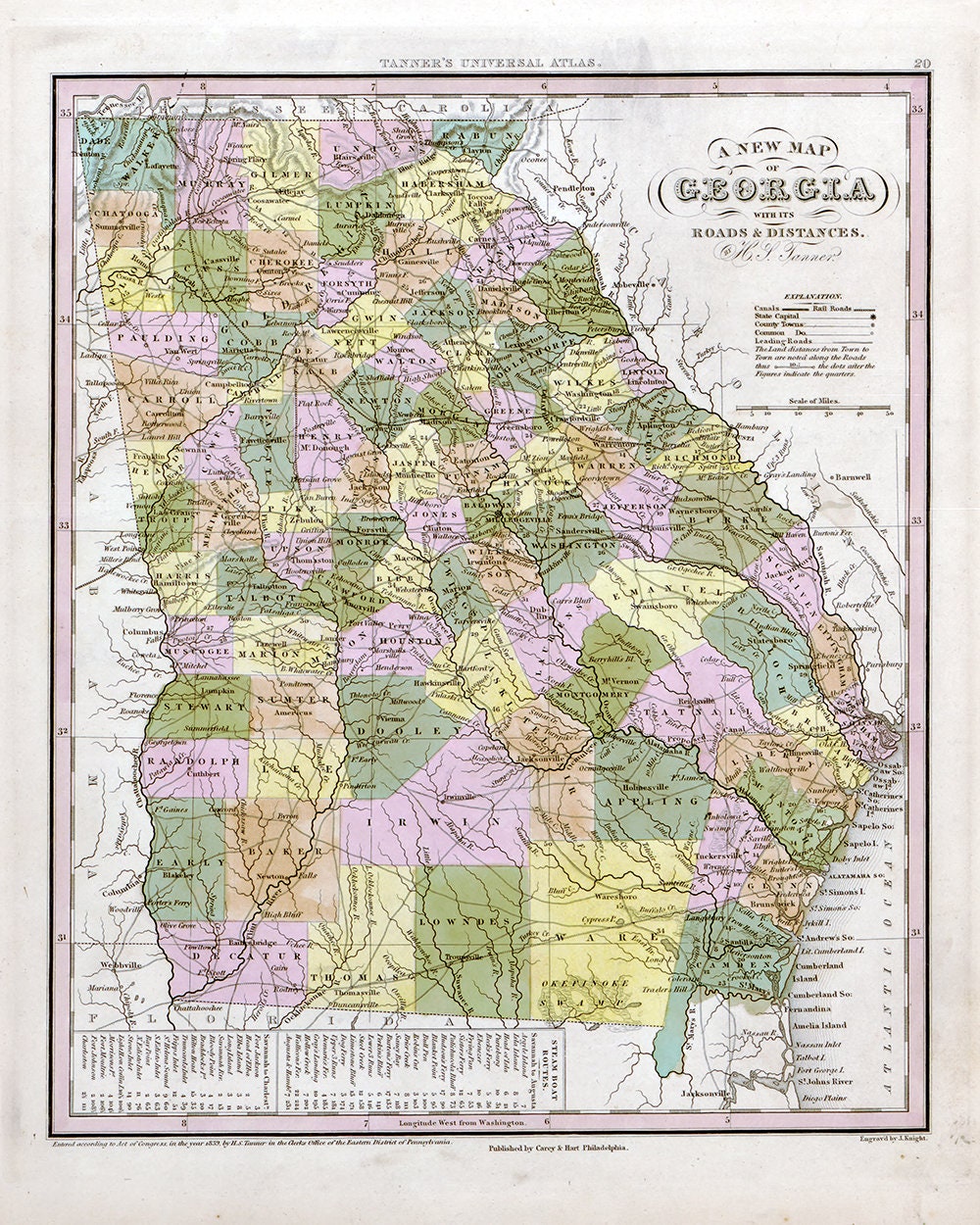 1844 Map of The State of Georgia