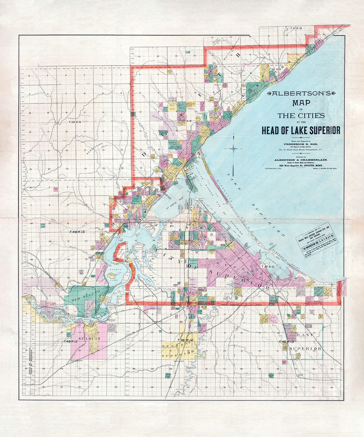 1891 Map of the City of Superior and The Head Of Lake Superior
