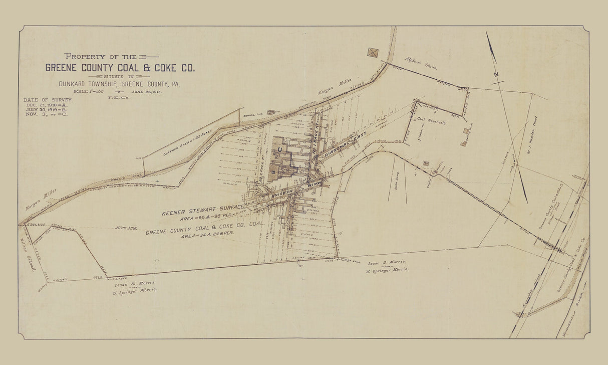 1917 Map of the Greene County Coal and Coke Company Pennsylvania