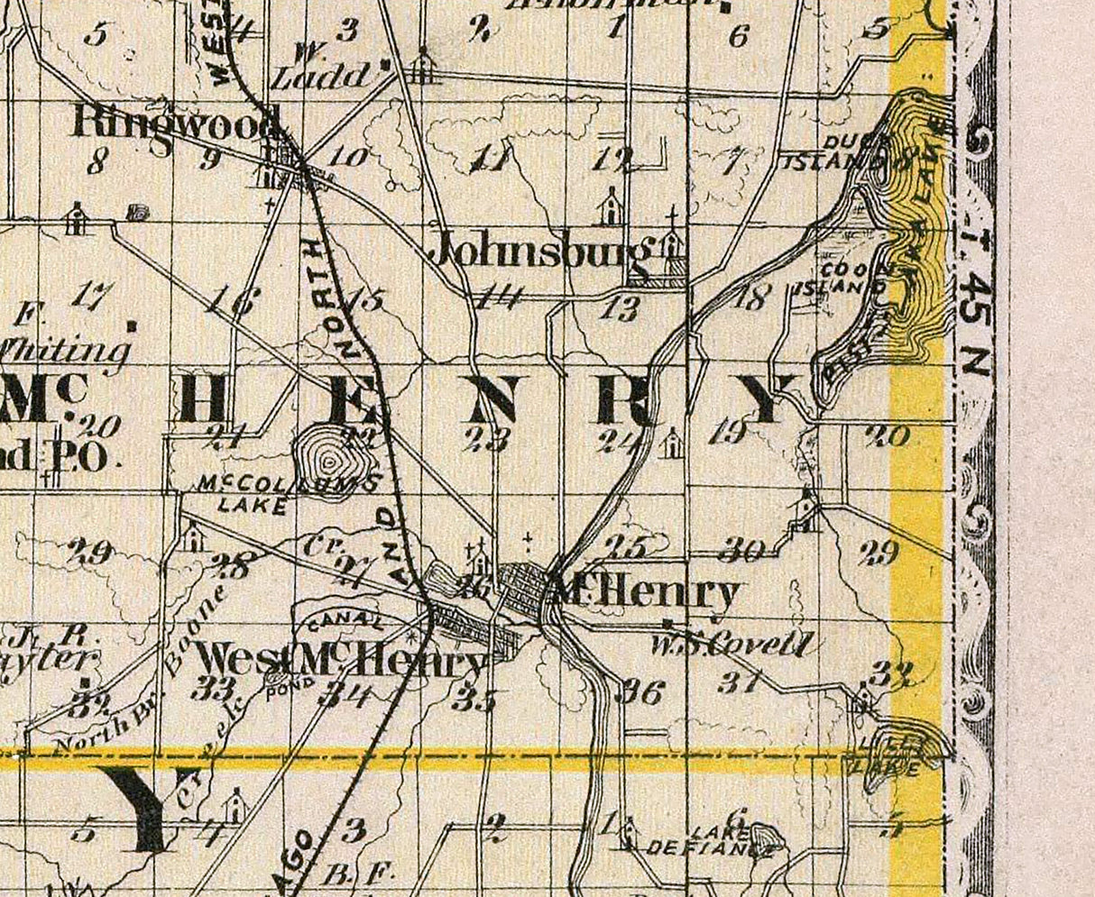 1876 Map of Boone and McHenry County Illinois