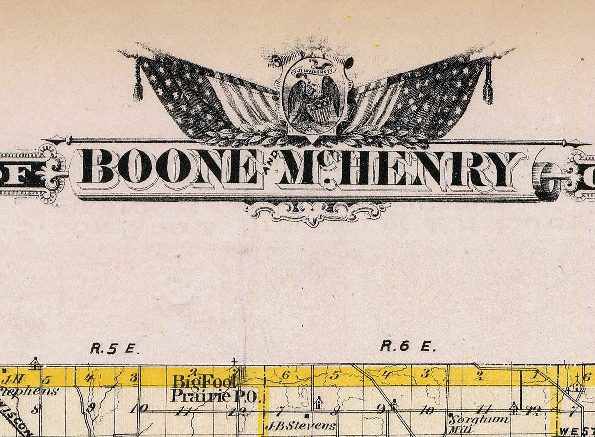 1876 Map of Boone and McHenry County Illinois