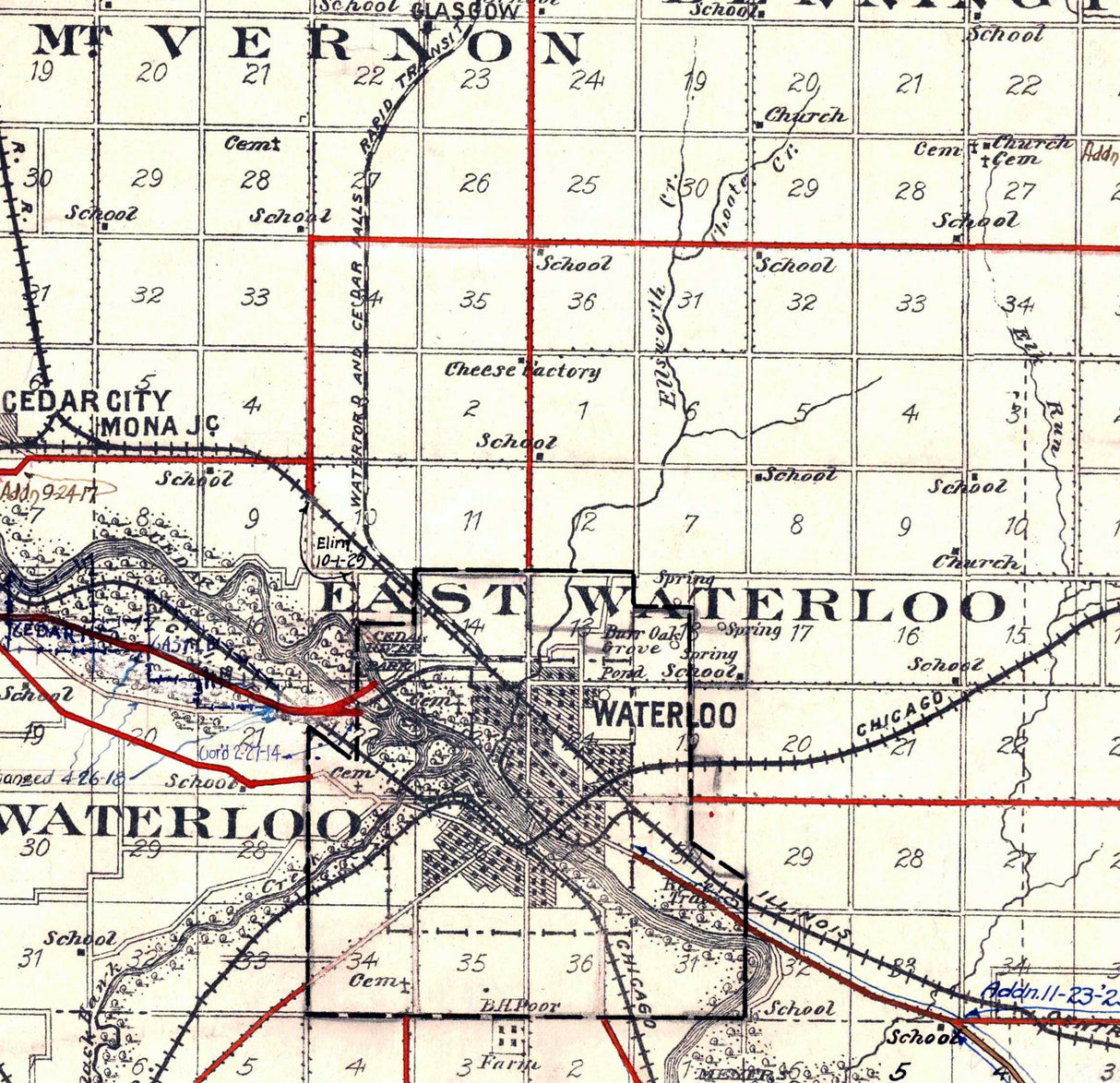 1913 Map of Blackhawk County Iowa