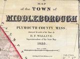 1855 Town Map of Middleborough Plymouth County Massachusetts