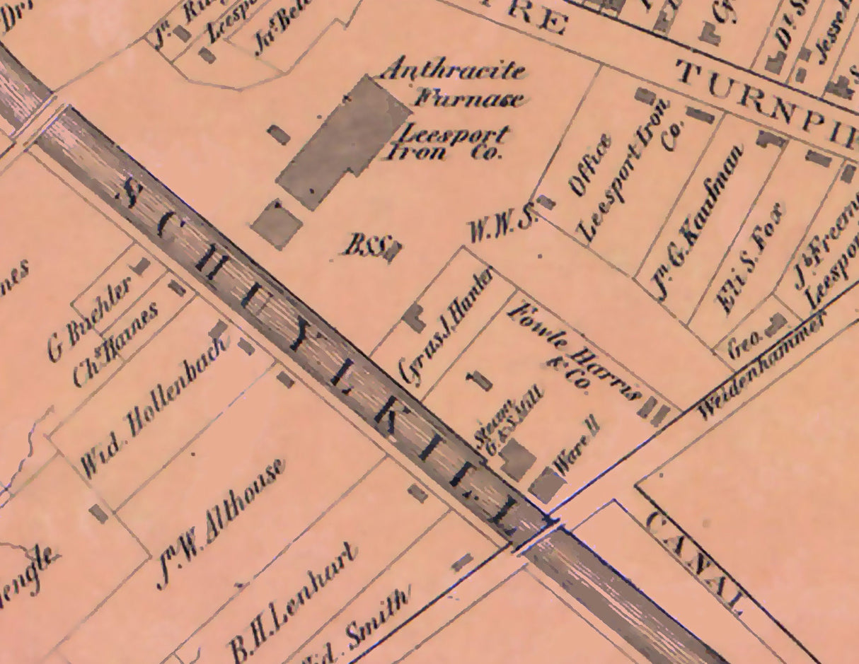 1860 Town Map of Leesport Berks County Pennsylvania