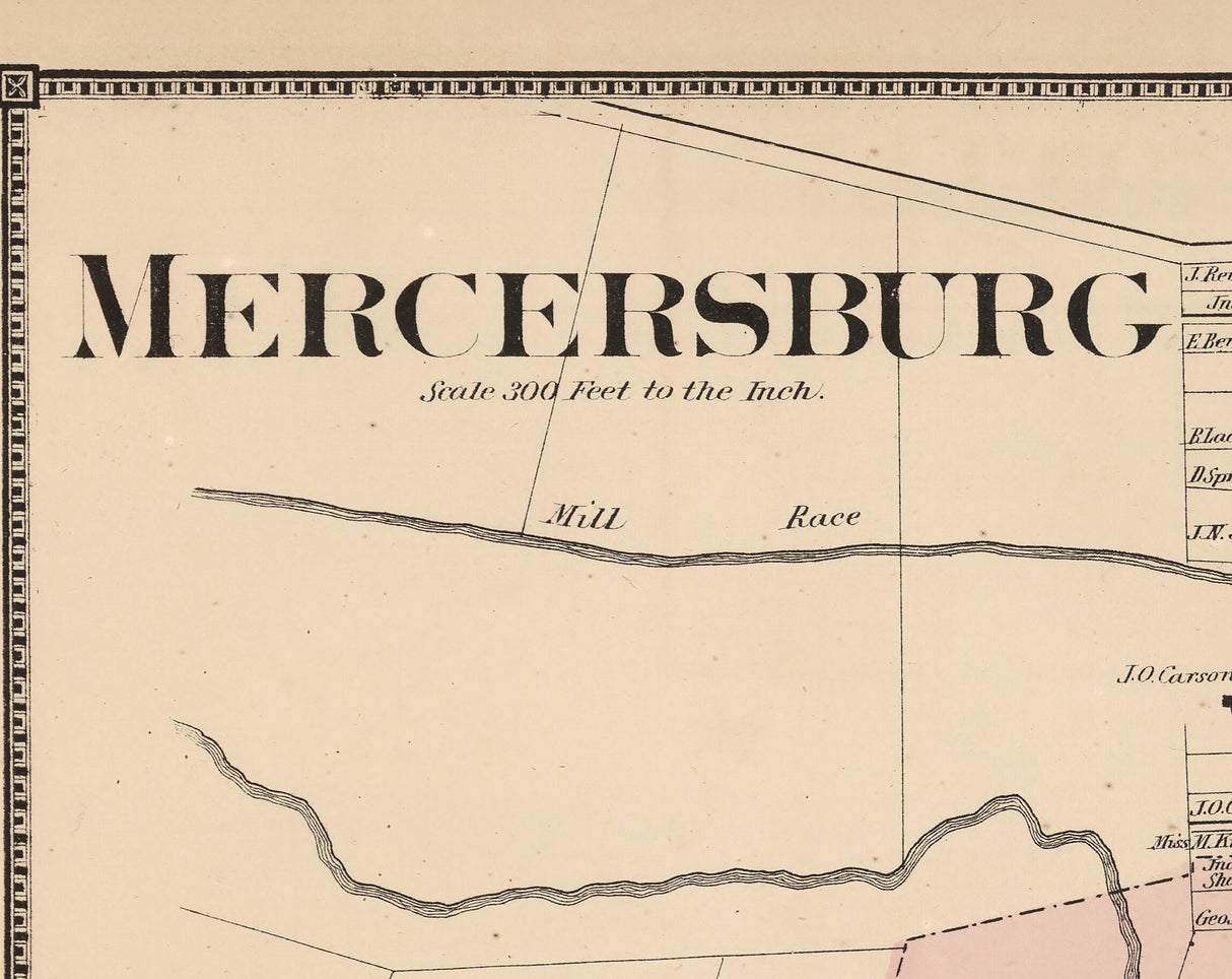 1868 Town Map of Mercersburg Franklin County Pennsylvania