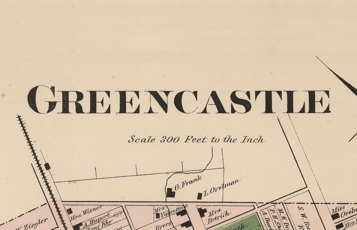 1868 Town Map of Greencastle Franklin County Pennsylvania