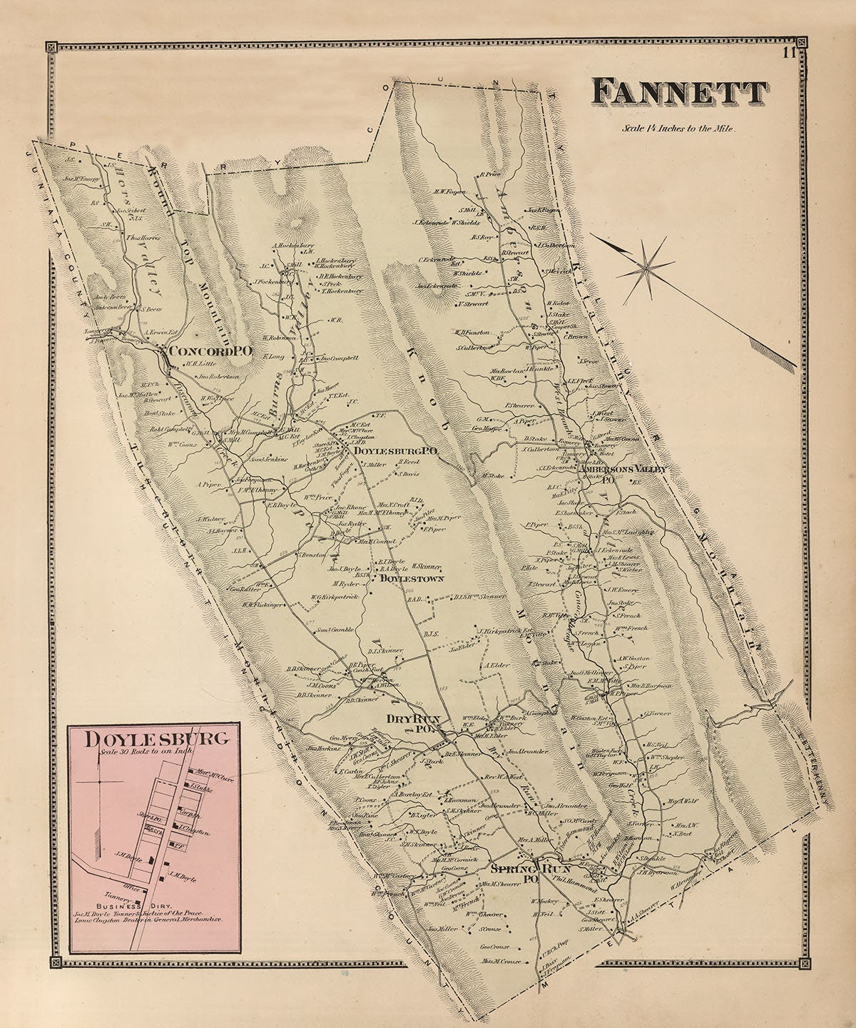 1868 Map of Fannett Township Franklin County Pennsylvania