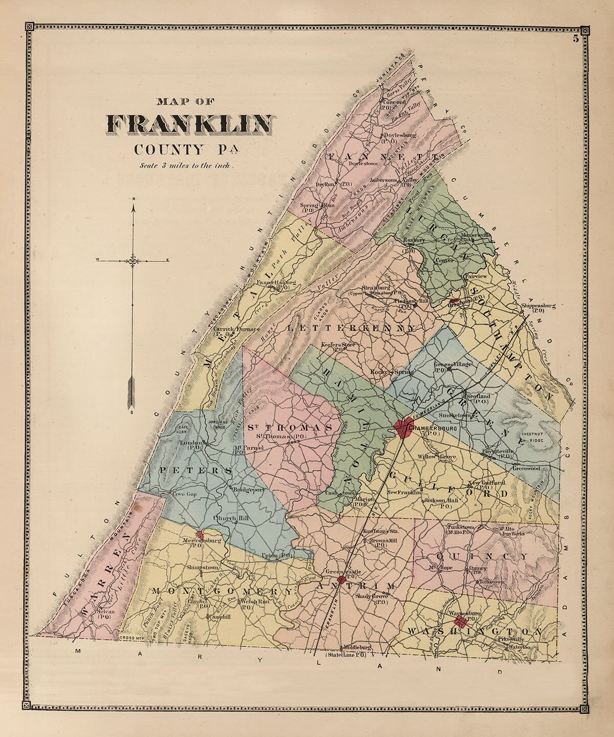 1868 Map of Franklin County Pennsylvania