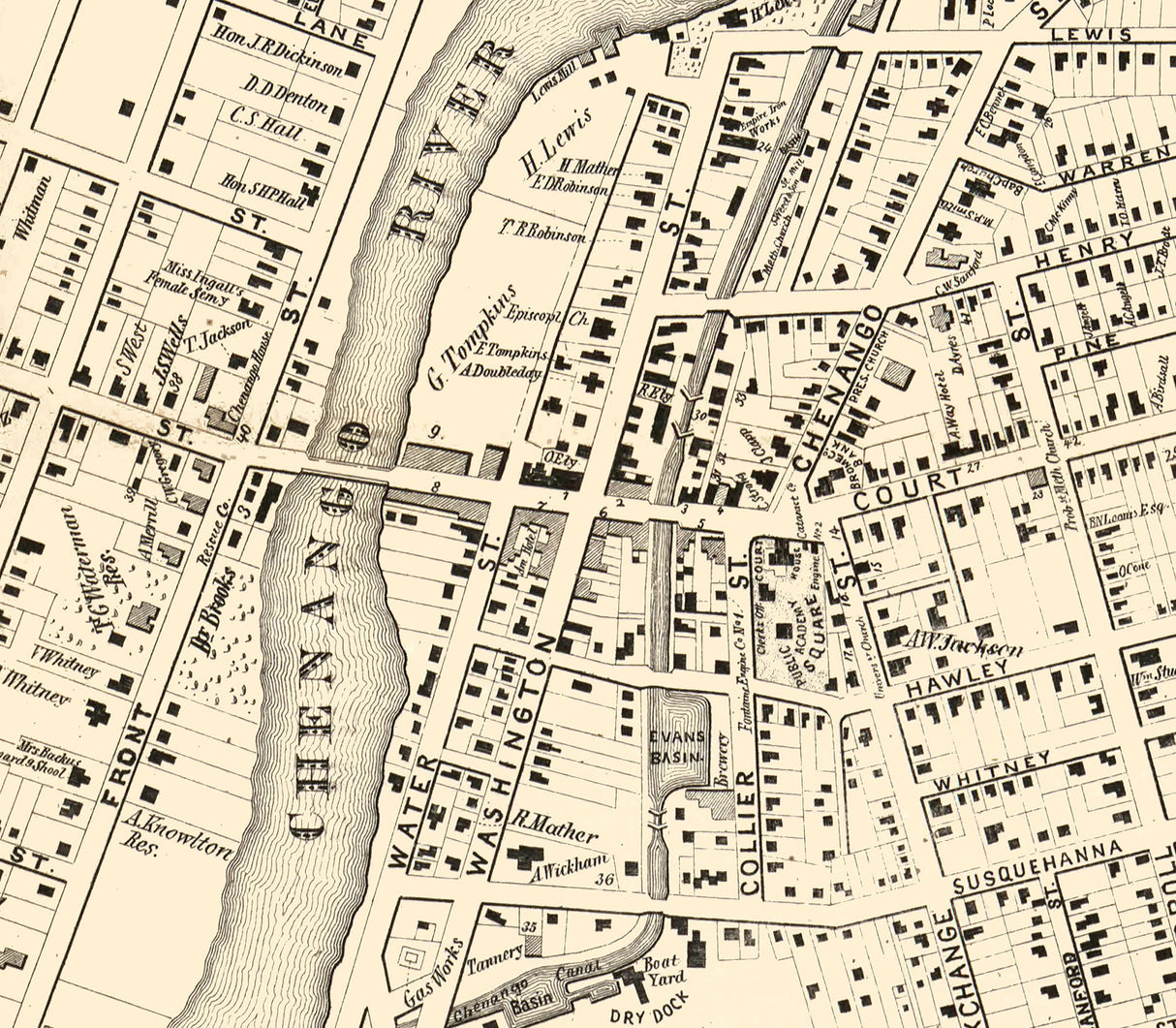 1855 Town Map of Binghamton Broome County New York