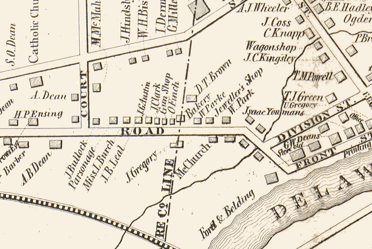 1855 Town Map of Deposit Broome County New York