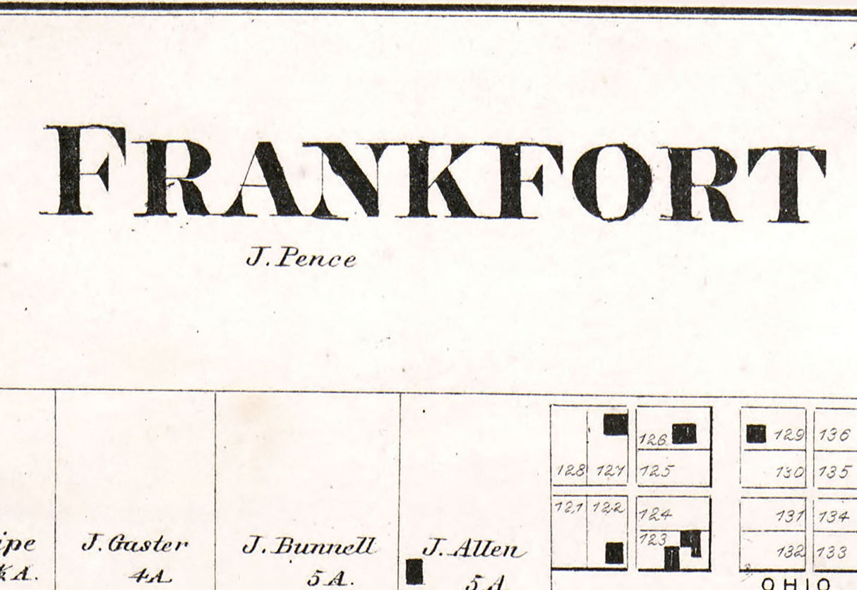 1865 Town Map of Frankfort Clinton County Indiana