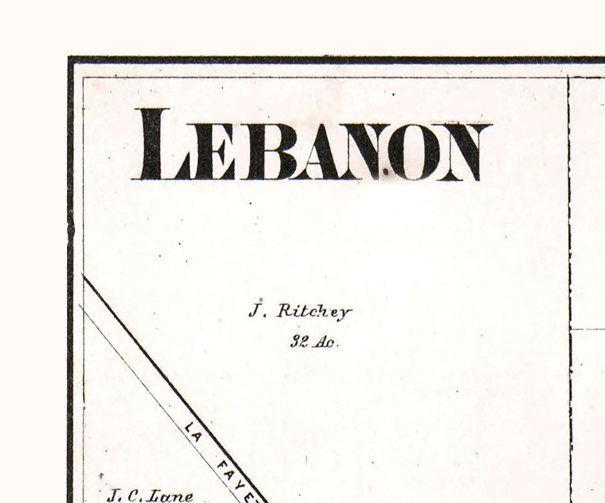 1865 Town Map of Lebanon Boone County Indiana