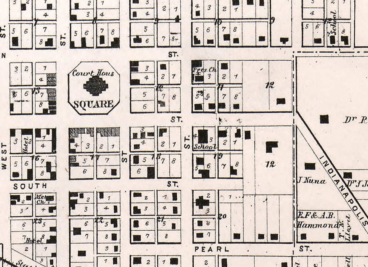 1865 Town Map of Lebanon Boone County Indiana