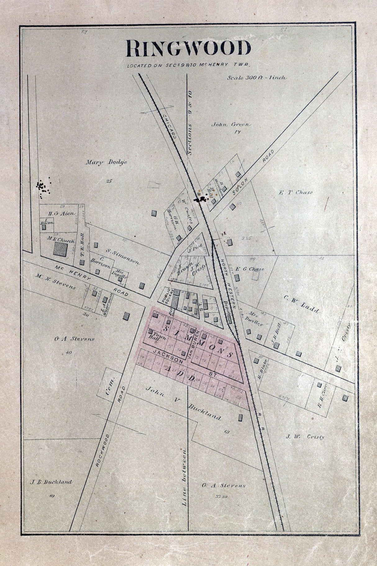 1892 Town Map of Ringwood McHenry County Illinois