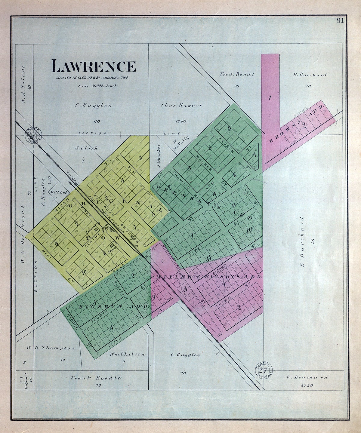 1892 Town Map of Lawrence McHenry County Illinois