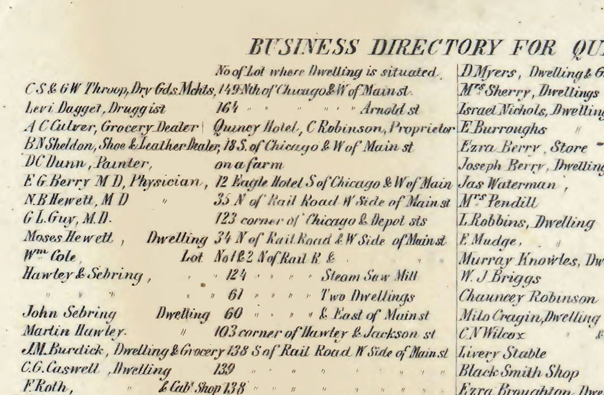 1858 Map of Quincy Branch County Michigan