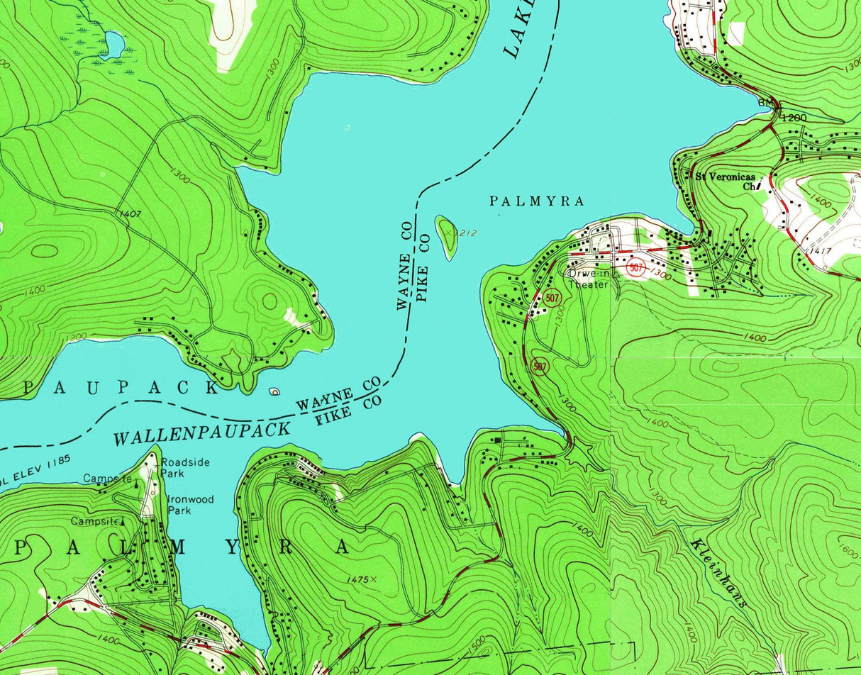 1968 Map of Lake Wallenpaupack Pennsylvania