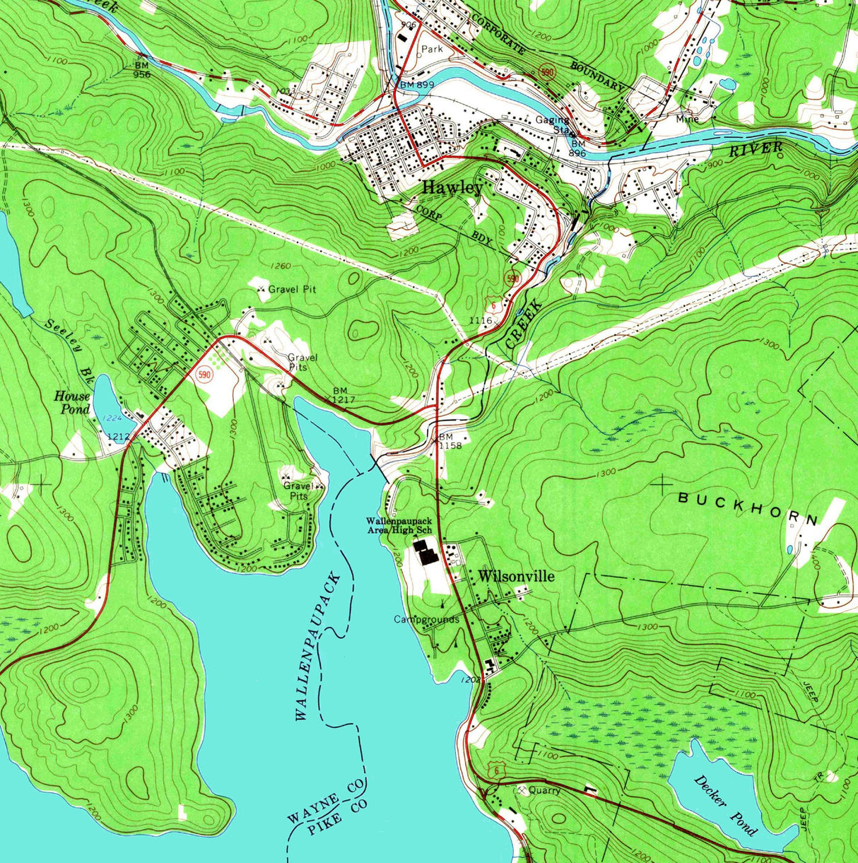 1968 Map of Lake Wallenpaupack Pennsylvania