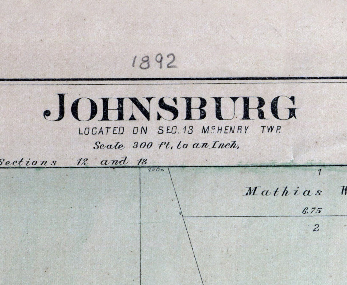 1892 Town Map of Johnsburg McHenry County Illinois