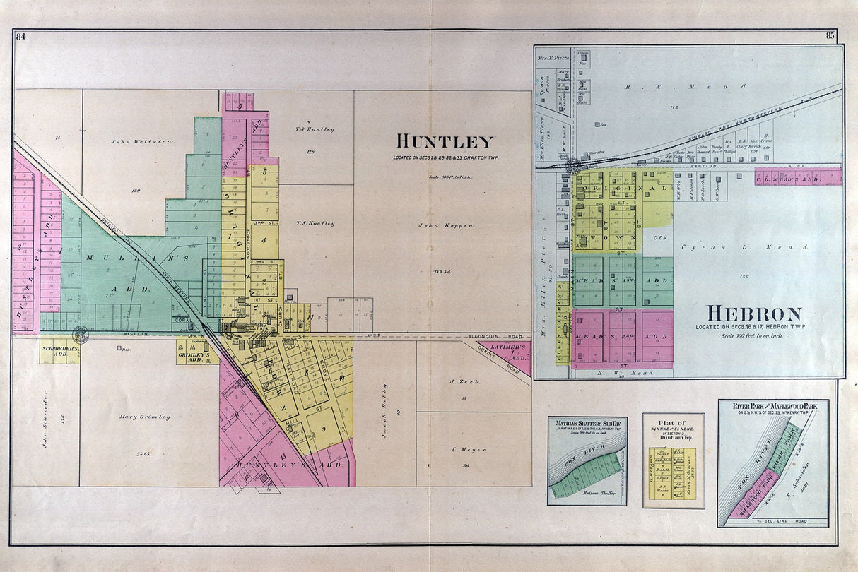 1892 Town Map of Huntley McHenry County Illinois