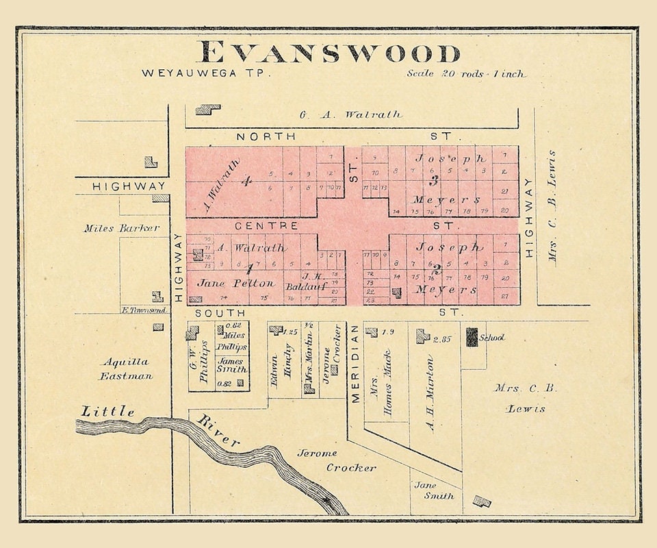 1889 Town Map of Evanswood Waupaca County Wisconsin