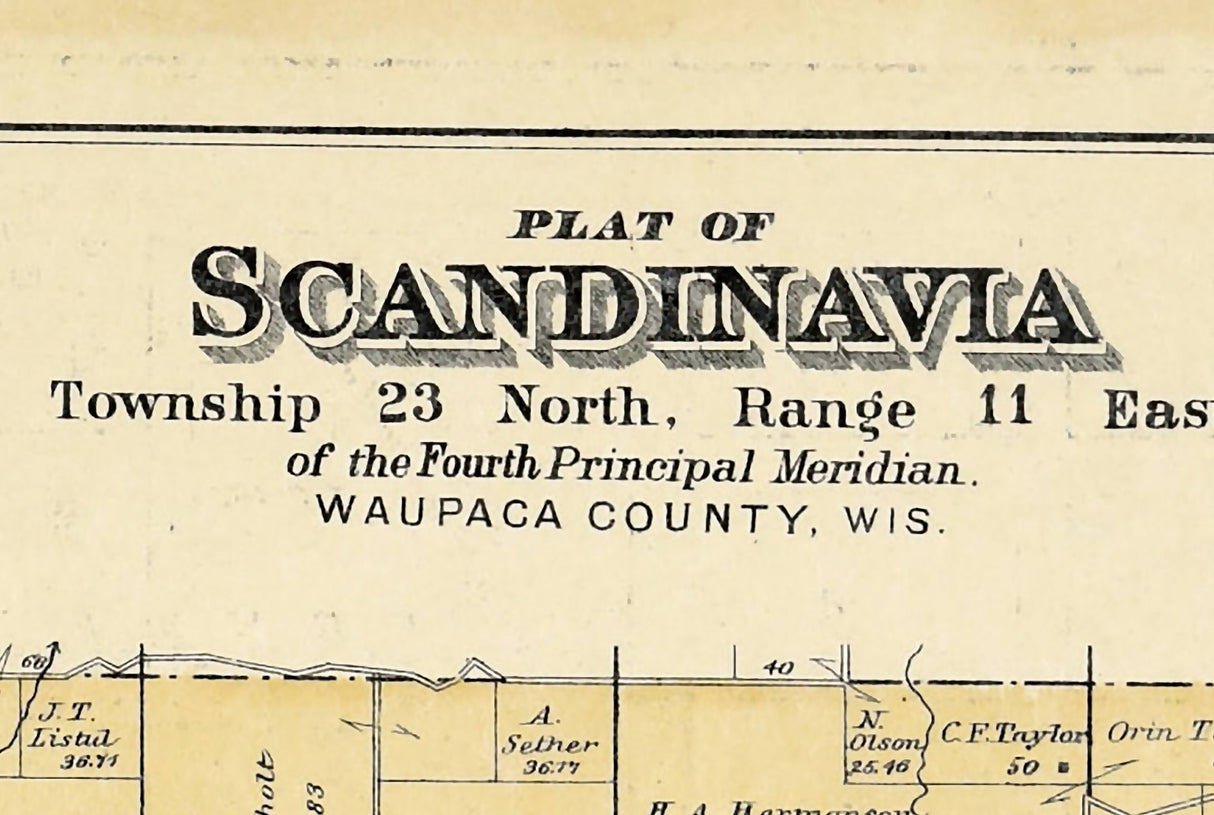 1889 Map of Scandinavia Township Waupaca County Wisconsin