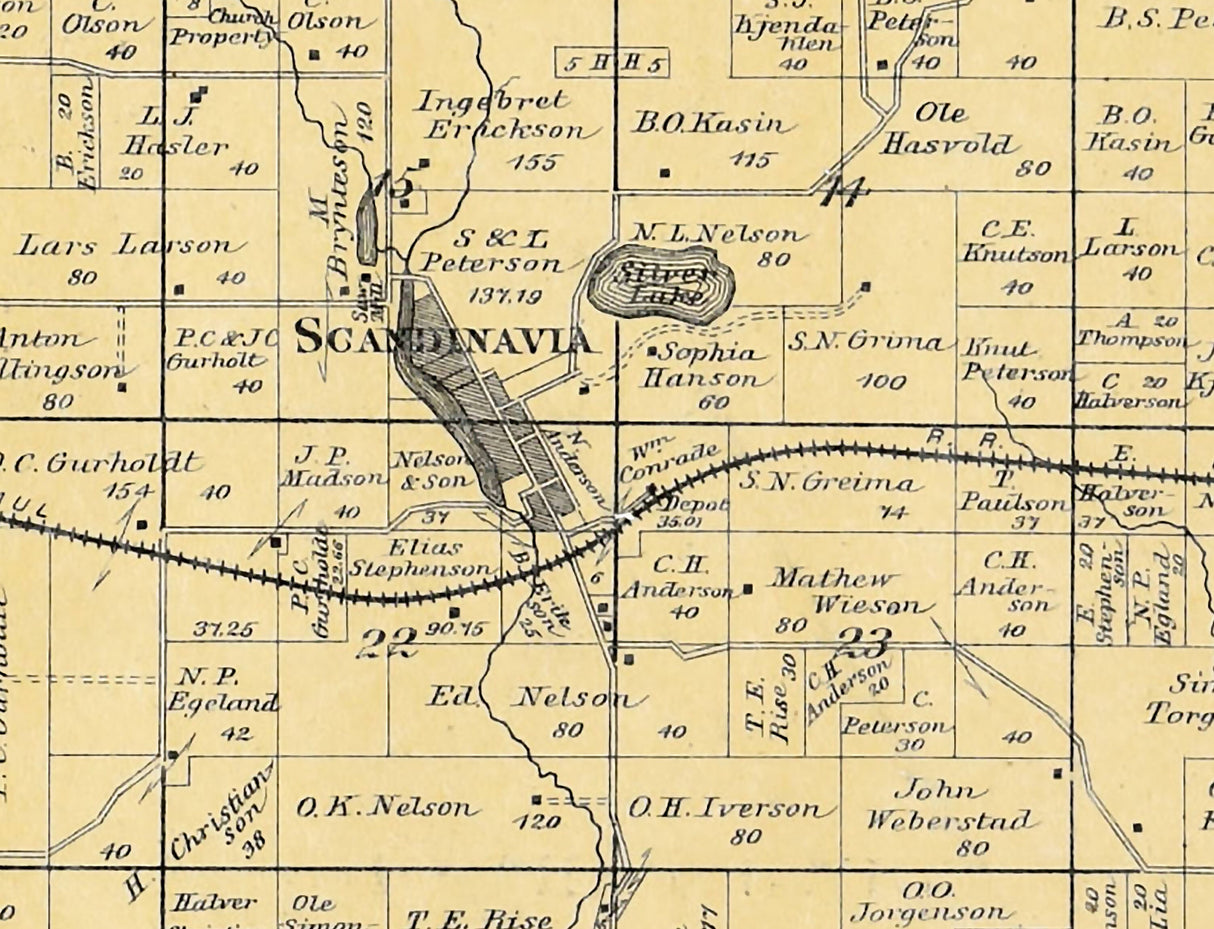 1889 Map of Scandinavia Township Waupaca County Wisconsin