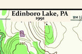 1991 Map of Edinboro Lake Erie County Pennsylvania