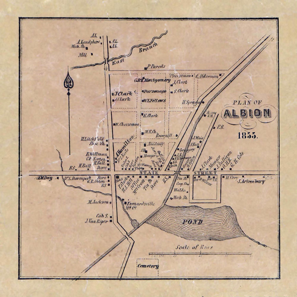 1855 Town Map of Albion Erie County Pennsylvania