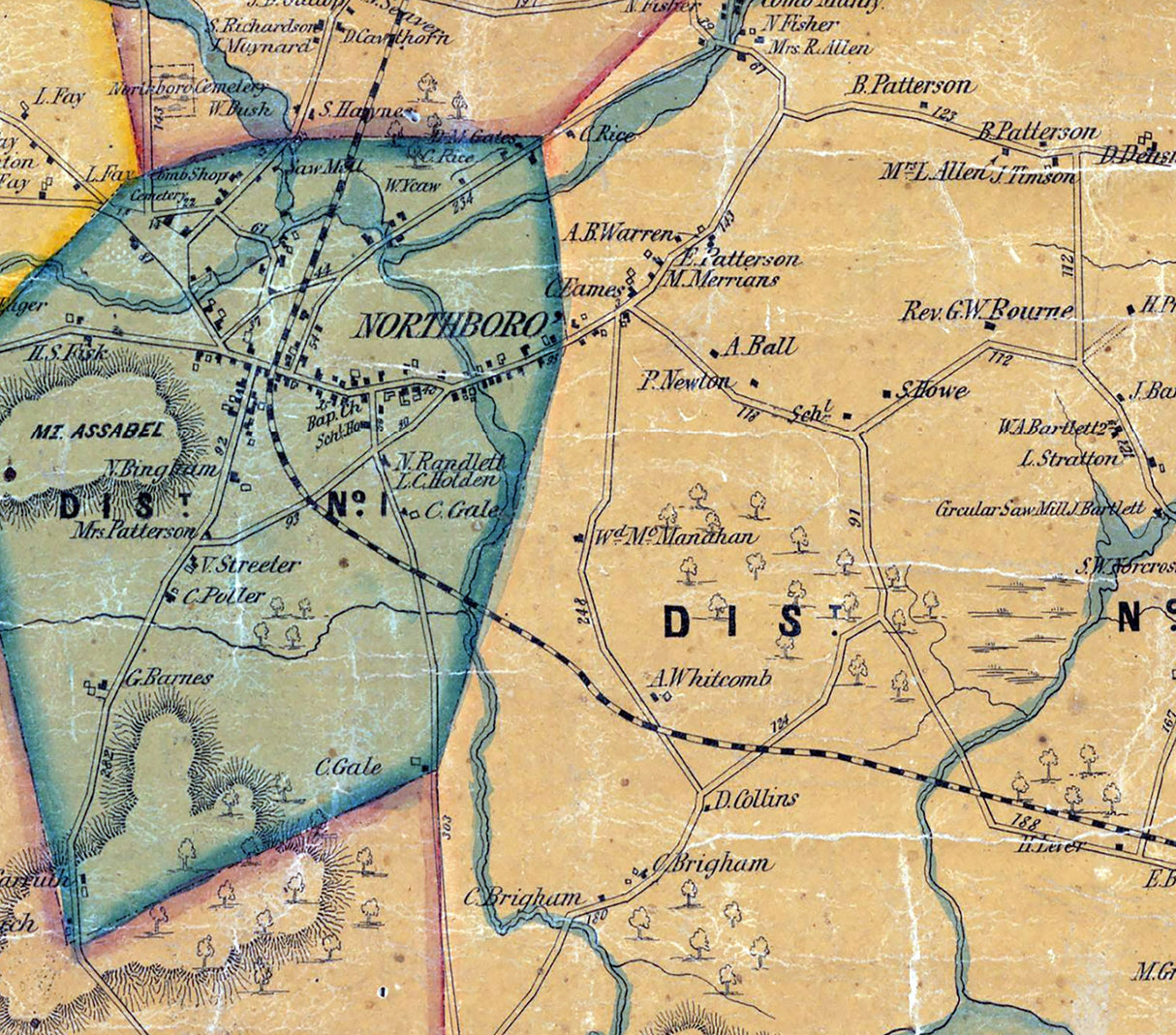 1855 Town Map of Northboro Worcester County Massachusetts