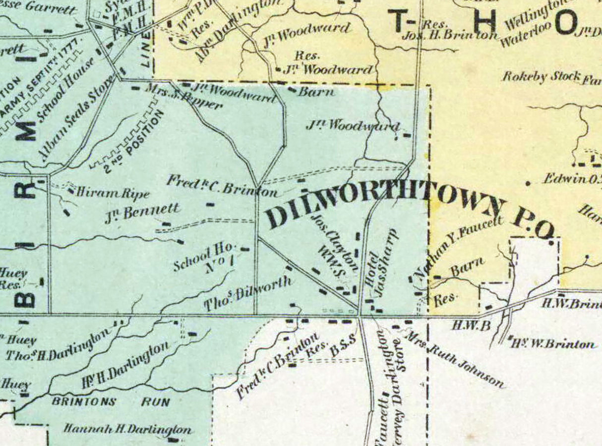 1873 Map of Westtown Thornbury Birmingham Chester County Pennsylvania