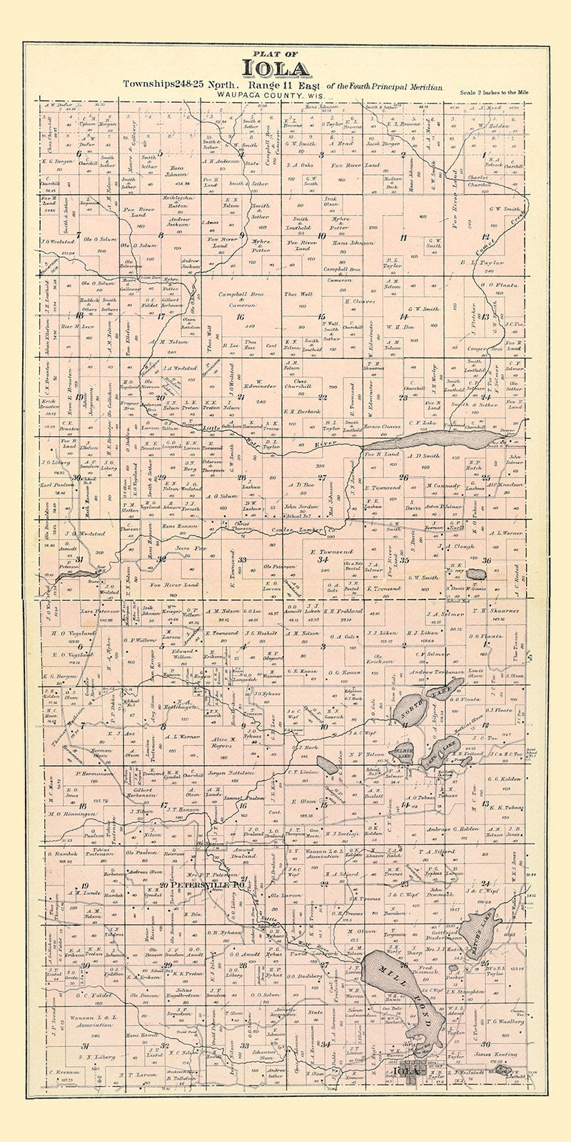 1889 Map of Iola Township Waupaca County Wisconsin